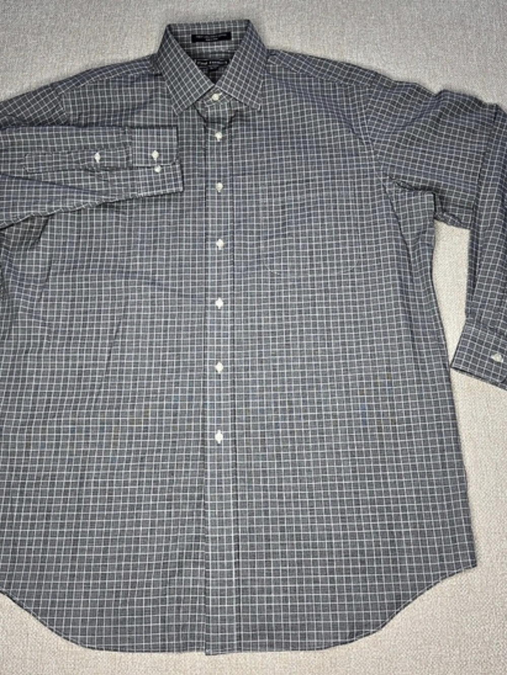 Paul Fredrick Dress Shirt Mens 16-34 Classic Fit Gray Plaid Check 100% Cotton